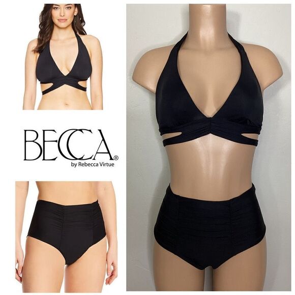 New. BECCA BLACK BIKINI SET. M-top/L-bottom Retails $149 - Picture 1 of 16